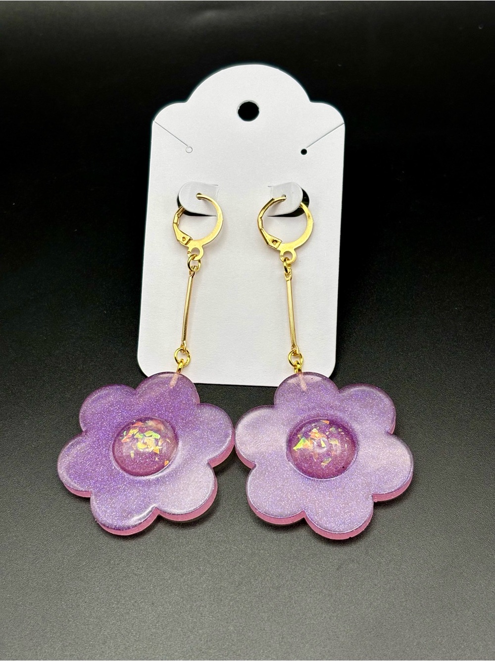 Flower Drop Earrings - Lilac Sparkle
